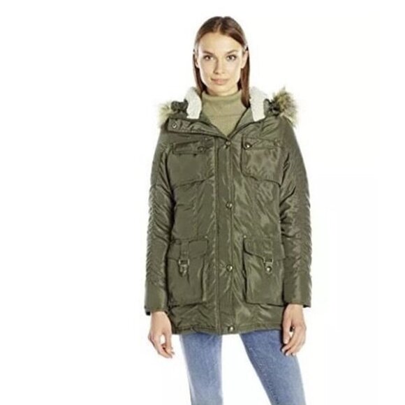 ❤️418 Madden Girl Jacket Multi Pocket Parka Coat Olive - Picture 2 of 13